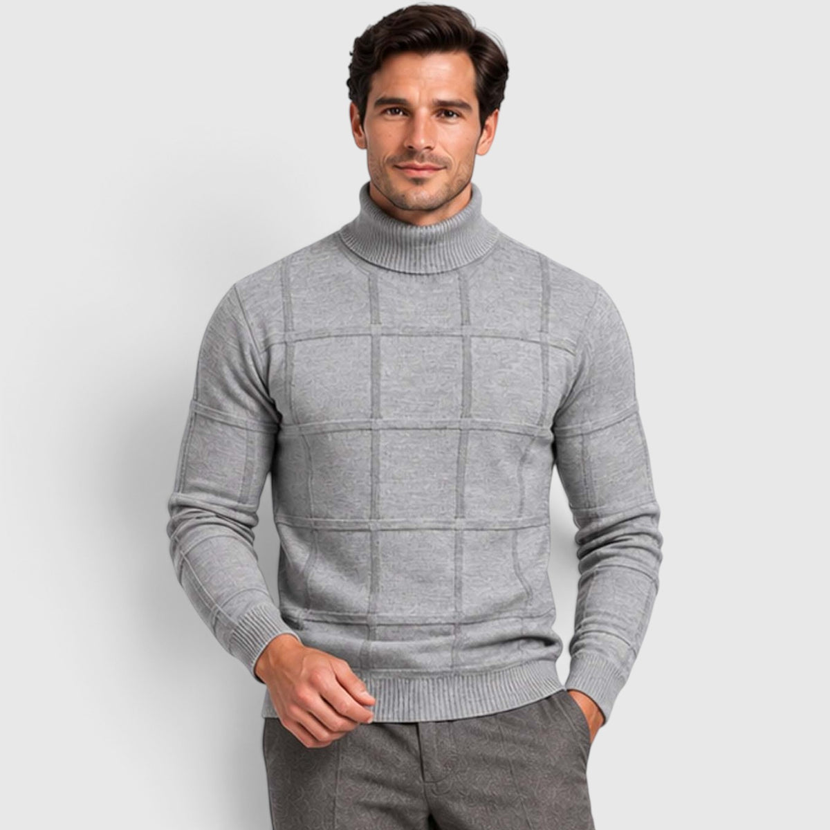 Monvaline | Men’s Textured Mock Neck Sweater Slim Fit Smart Casual