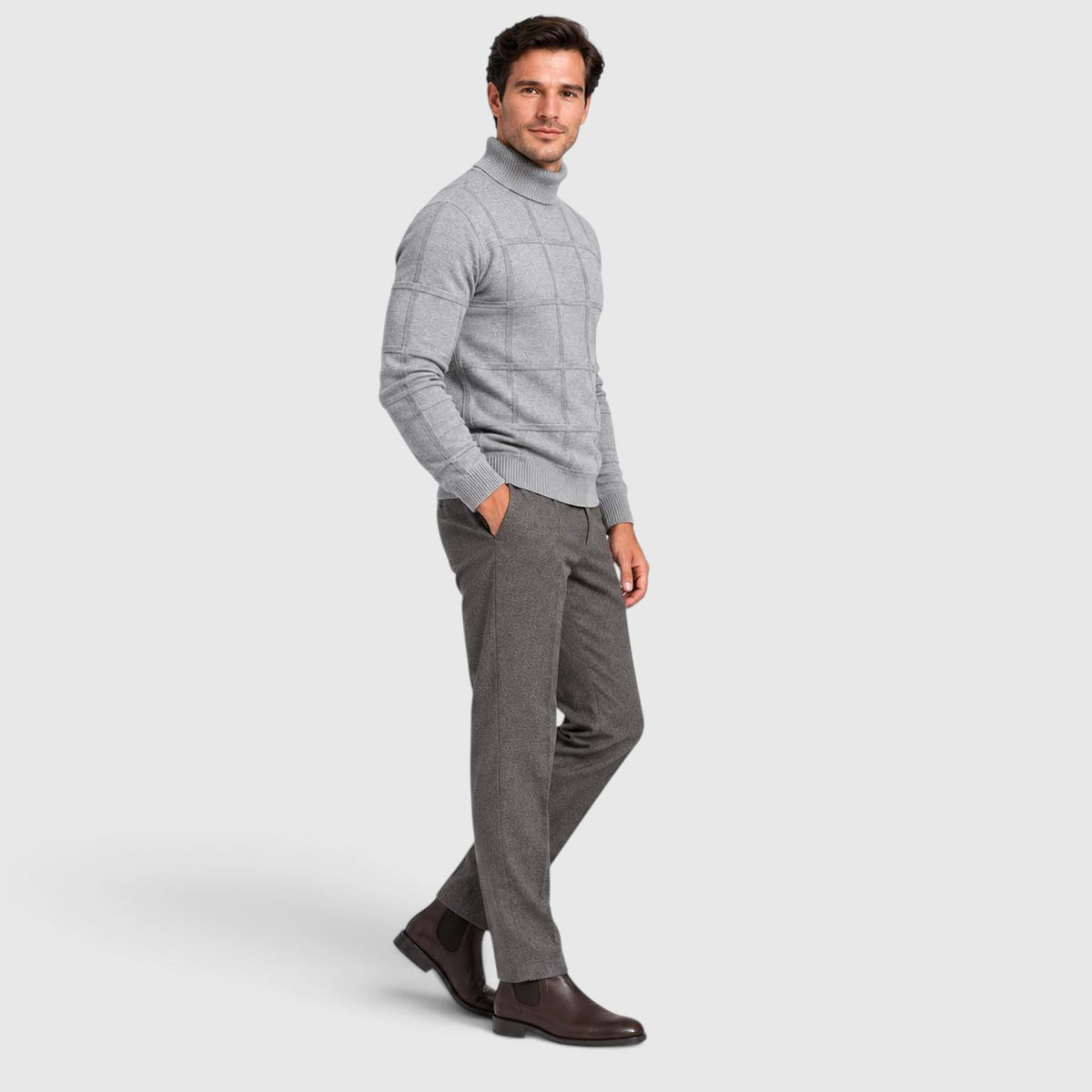 Monvaline | Men’s Textured Mock Neck Sweater Slim Fit Smart Casual