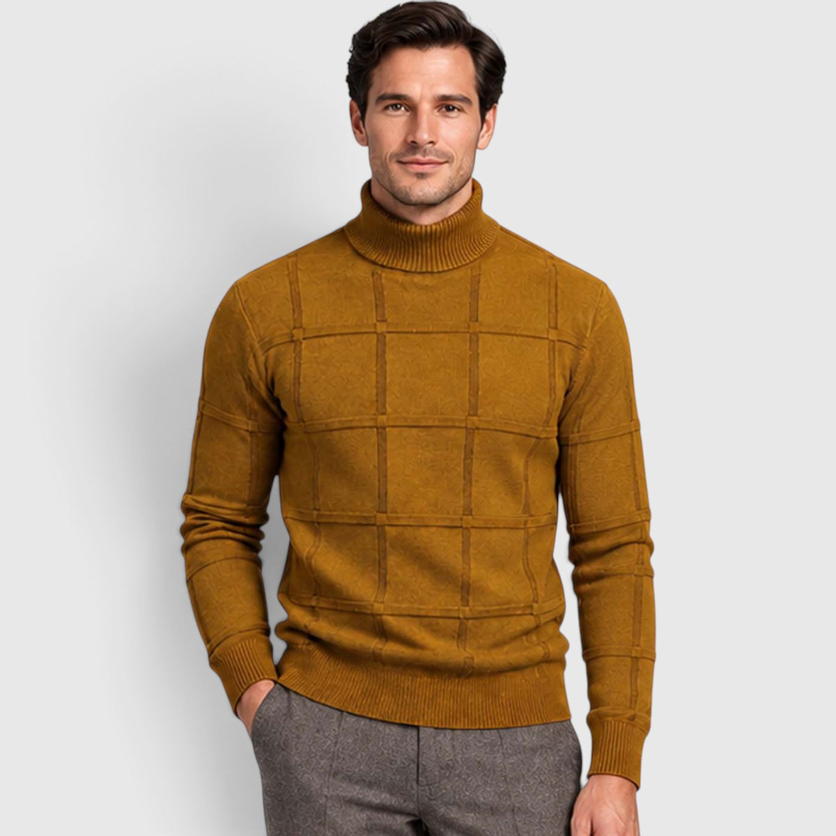 Monvaline | Men’s Textured Mock Neck Sweater Slim Fit Smart Casual