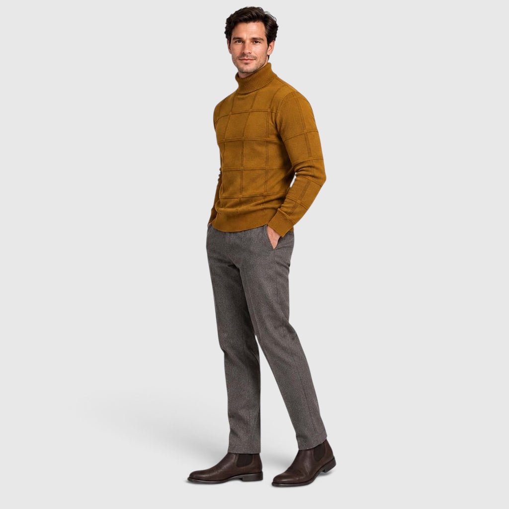 Monvaline | Men’s Textured Mock Neck Sweater Slim Fit Smart Casual