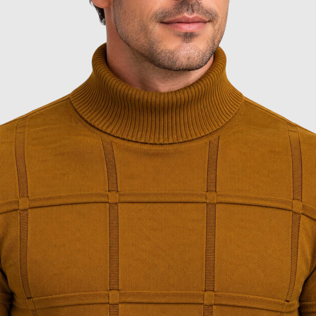 Monvaline | Men’s Textured Mock Neck Sweater Slim Fit Smart Casual