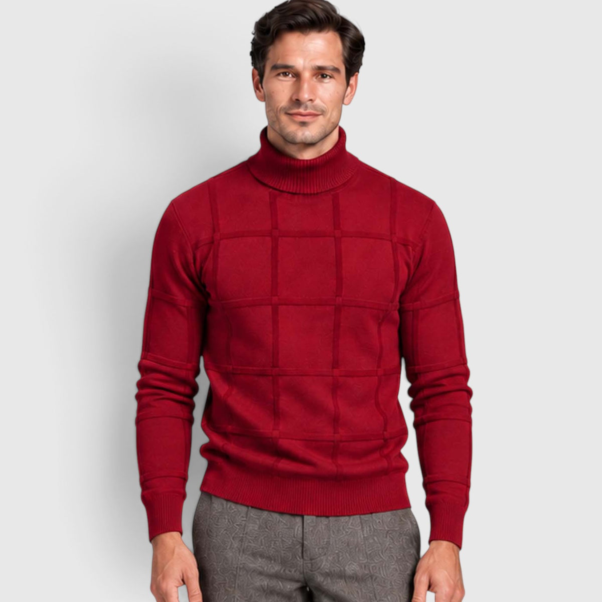Monvaline | Men’s Textured Mock Neck Sweater Slim Fit Smart Casual