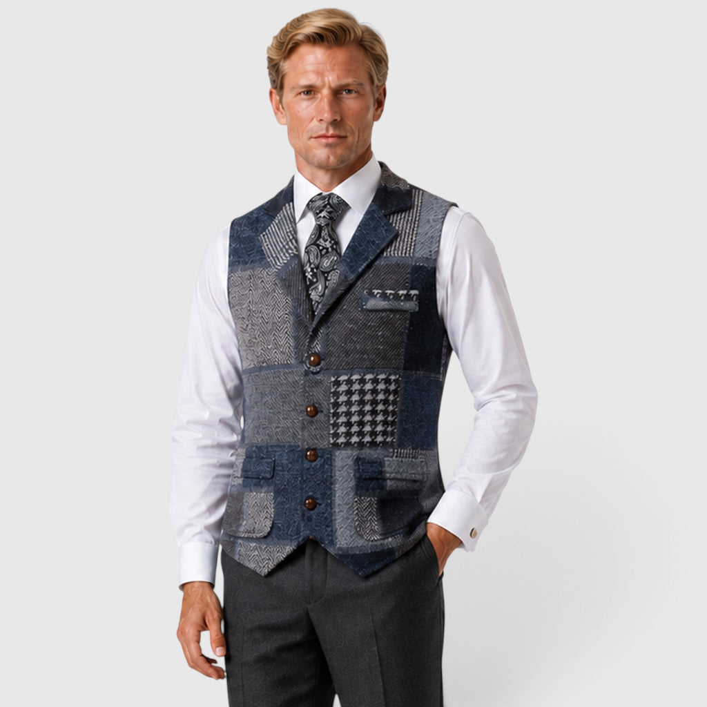 Monvaline | Men’s Tweed Waistcoat Vest – Checked Formal Style