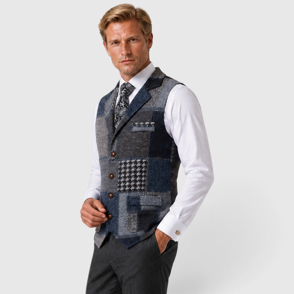 Monvaline | Men’s Tweed Waistcoat Vest – Checked Formal Style