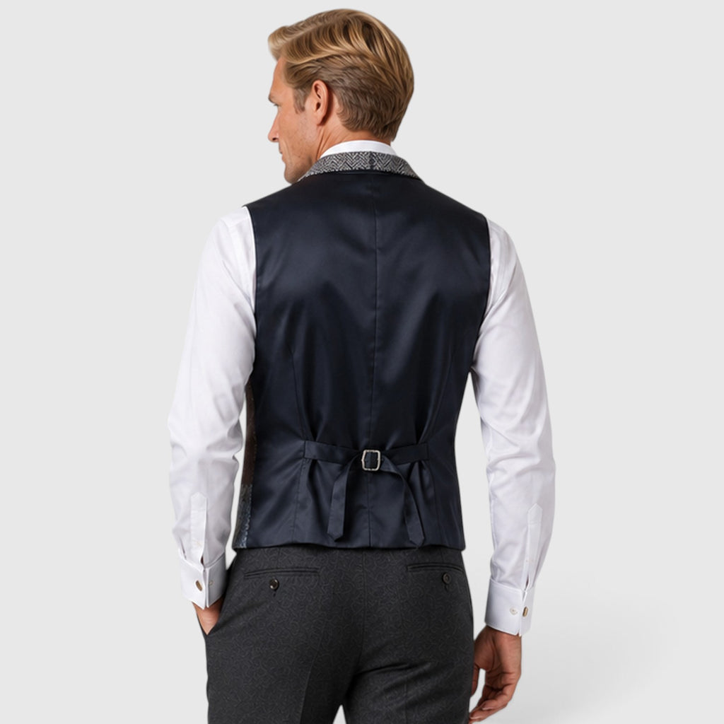 Monvaline | Men’s Tweed Waistcoat Vest – Checked Formal Style