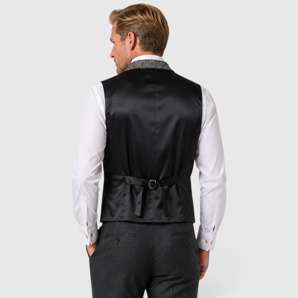 Monvaline | Men’s Tweed Waistcoat Vest – Checked Formal Style