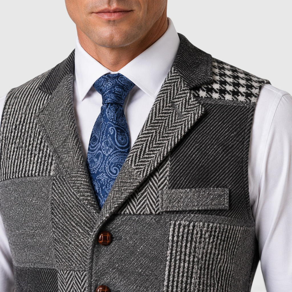 Monvaline | Men’s Tweed Waistcoat Vest – Checked Formal Style