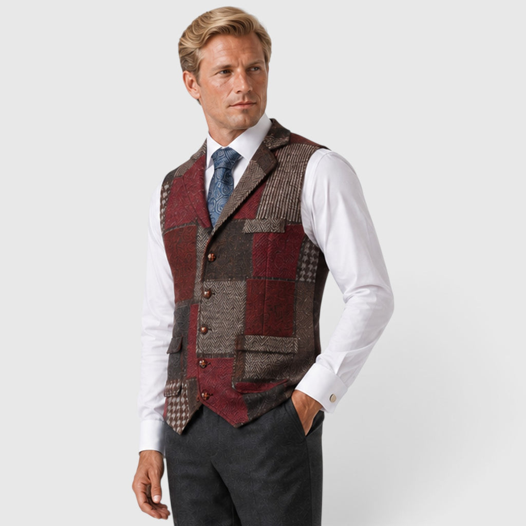 Monvaline | Men’s Tweed Waistcoat Vest – Checked Formal Style