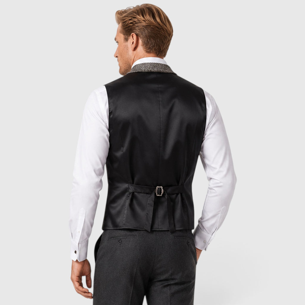 Monvaline | Men’s Tweed Waistcoat Vest – Checked Formal Style