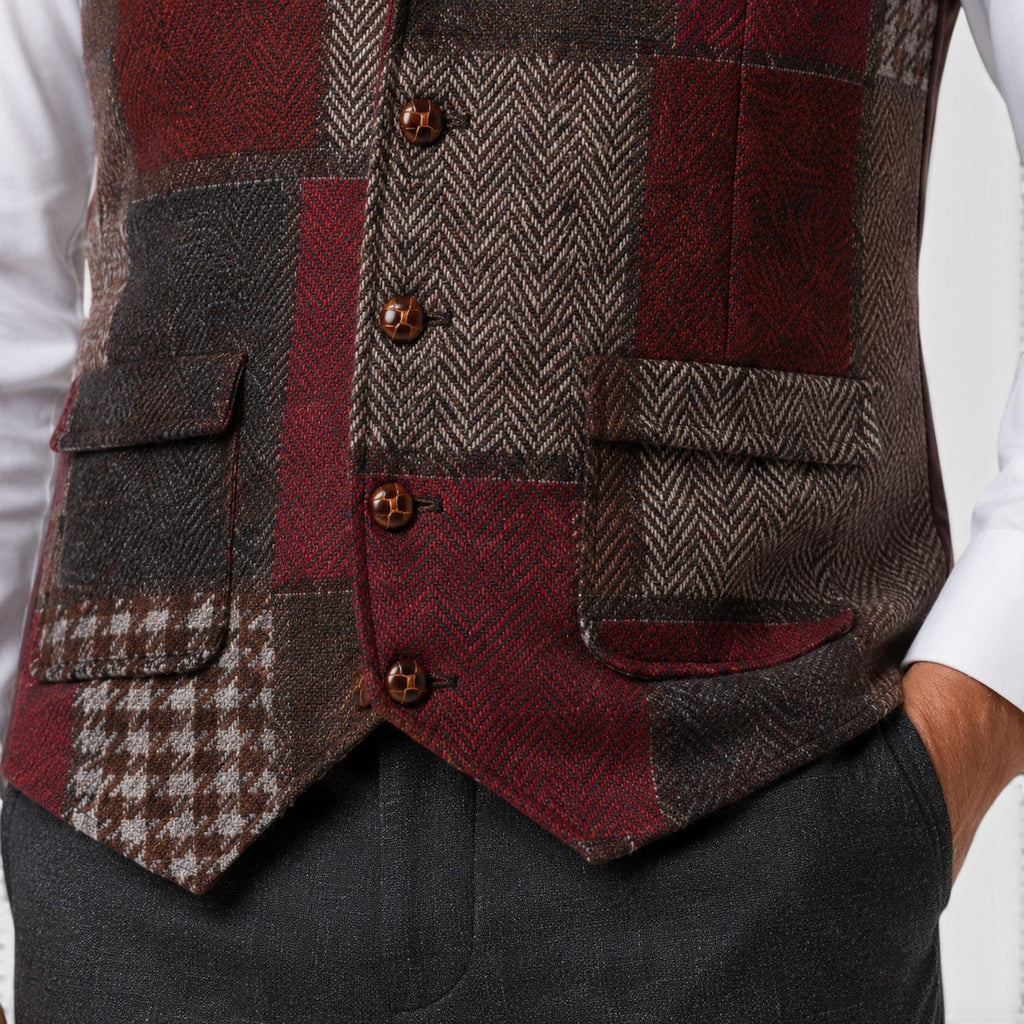 Monvaline | Men’s Tweed Waistcoat Vest – Checked Formal Style