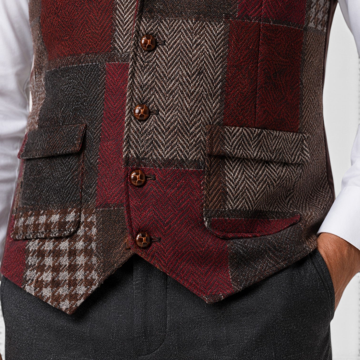 Monvaline | Men’s Tweed Waistcoat Vest – Checked Formal Style