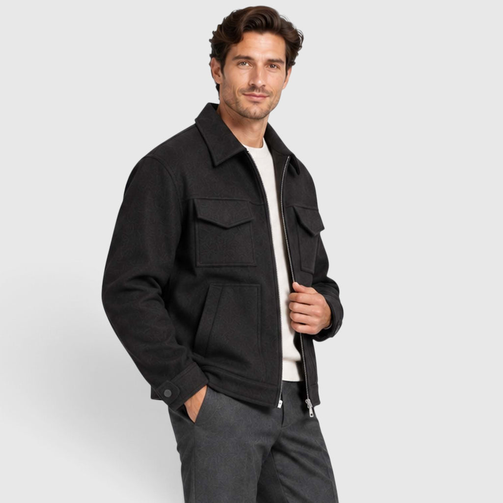 Monvaline | Men’s Utility Jacket – Suede-Look Zip Front Casual Outerwear