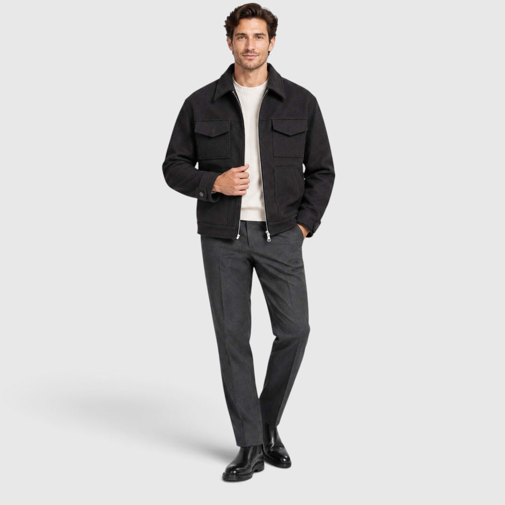 Monvaline | Men’s Utility Jacket – Suede-Look Zip Front Casual Outerwear