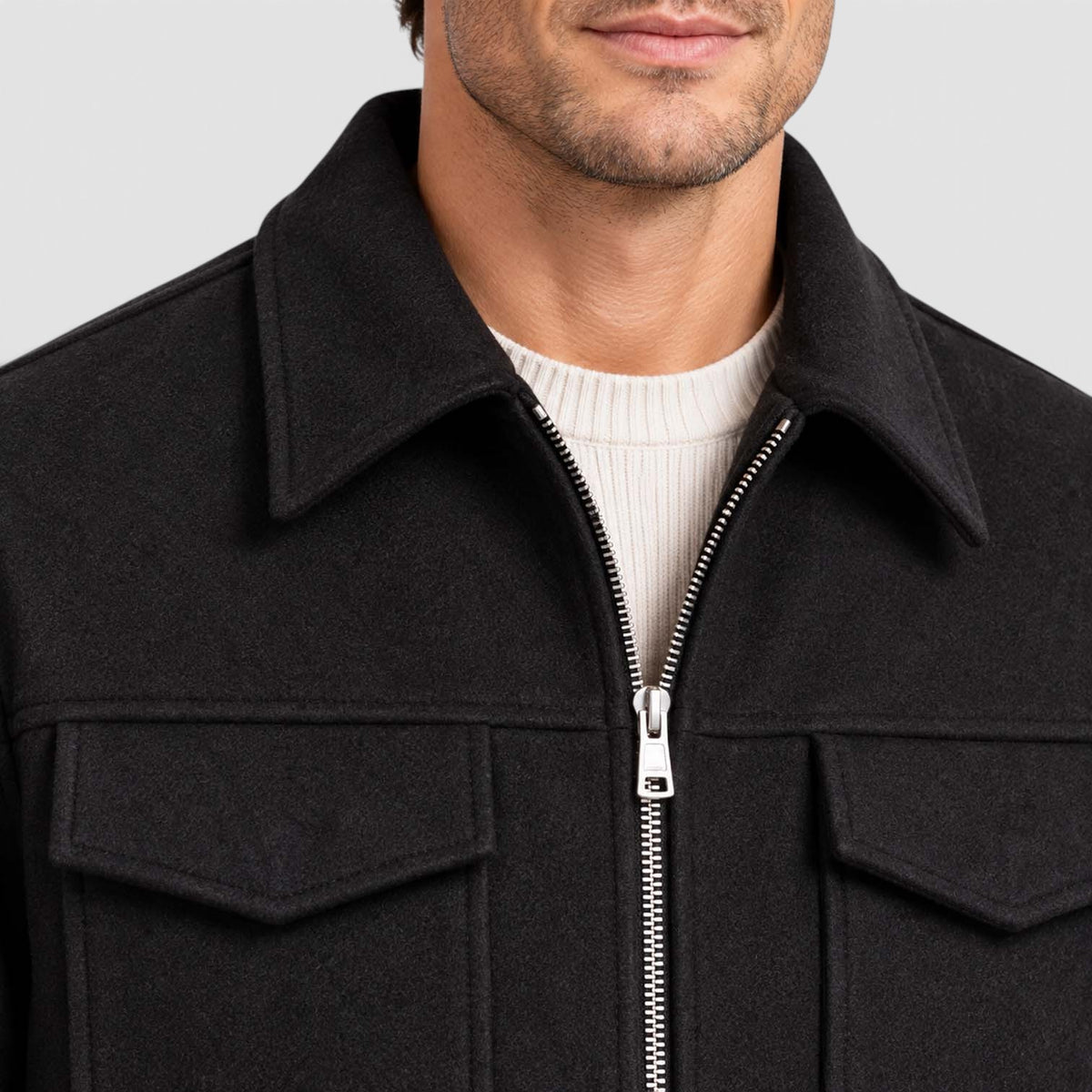 Monvaline | Men’s Utility Jacket – Suede-Look Zip Front Casual Outerwear