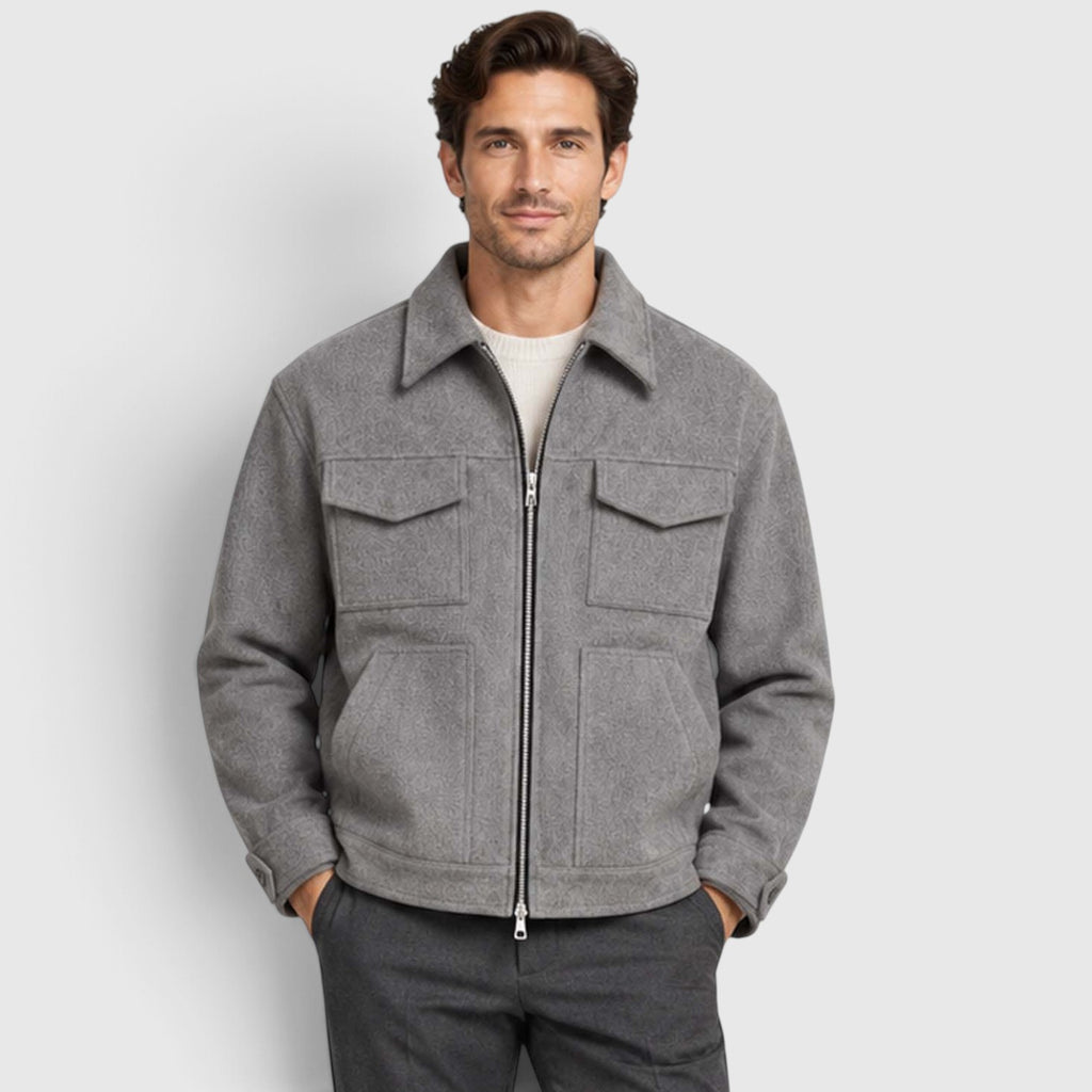 Monvaline | Men’s Utility Jacket – Suede-Look Zip Front Casual Outerwear
