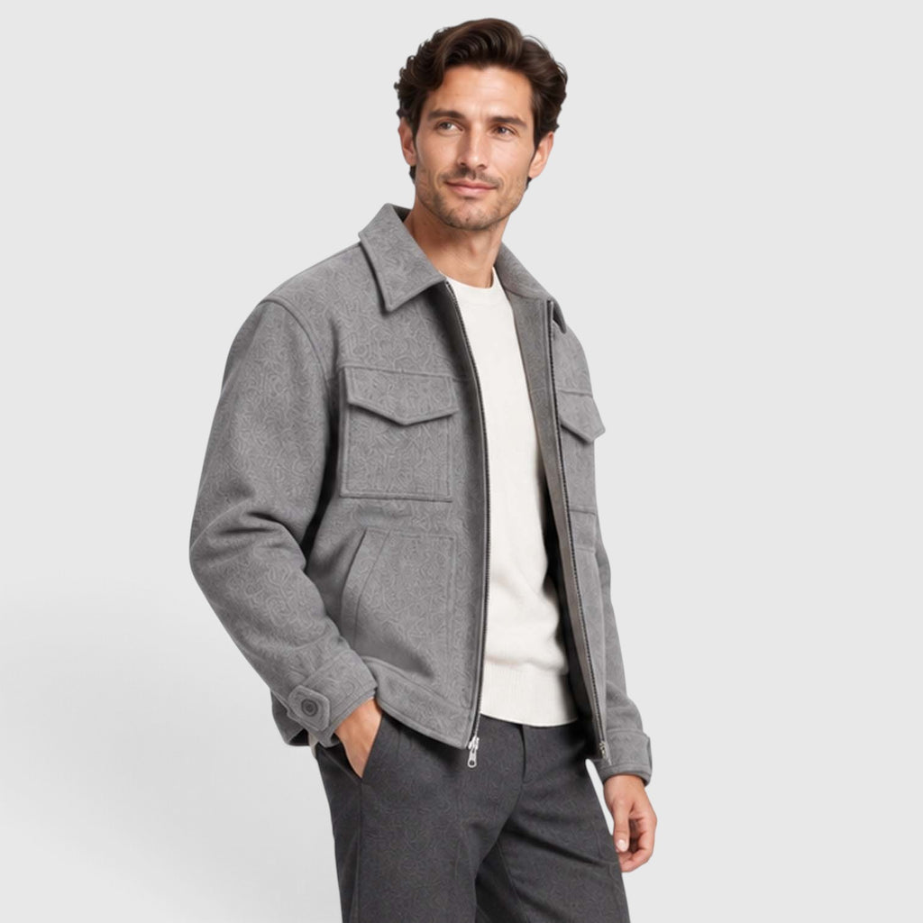 Monvaline | Men’s Utility Jacket – Suede-Look Zip Front Casual Outerwear