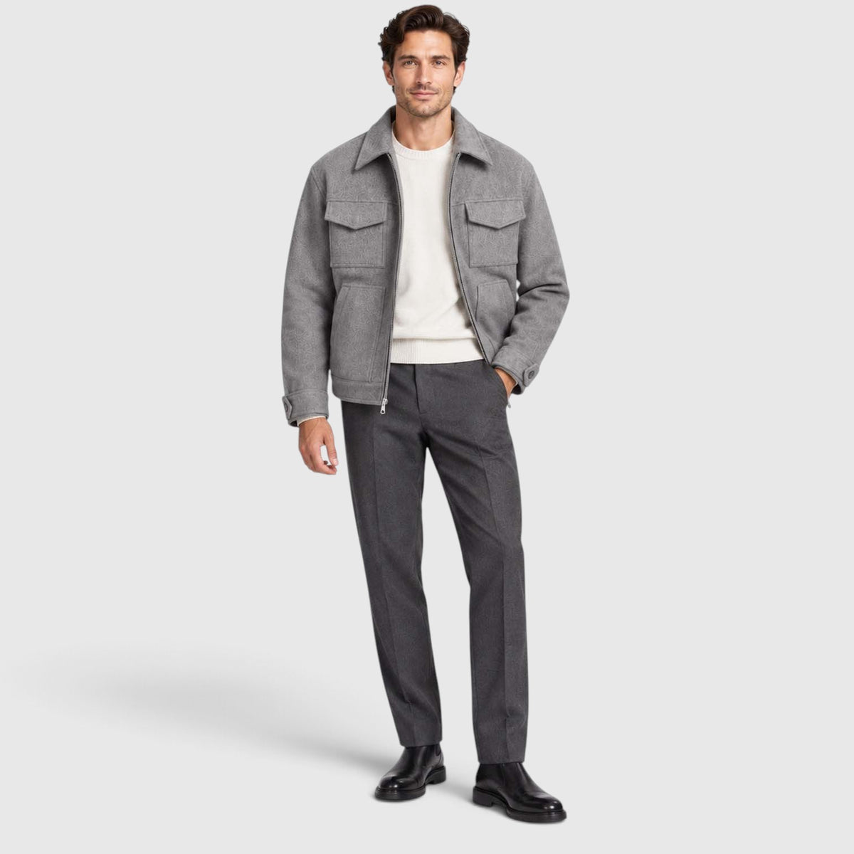Monvaline | Men’s Utility Jacket – Suede-Look Zip Front Casual Outerwear