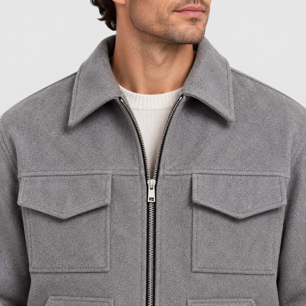 Monvaline | Men’s Utility Jacket – Suede-Look Zip Front Casual Outerwear