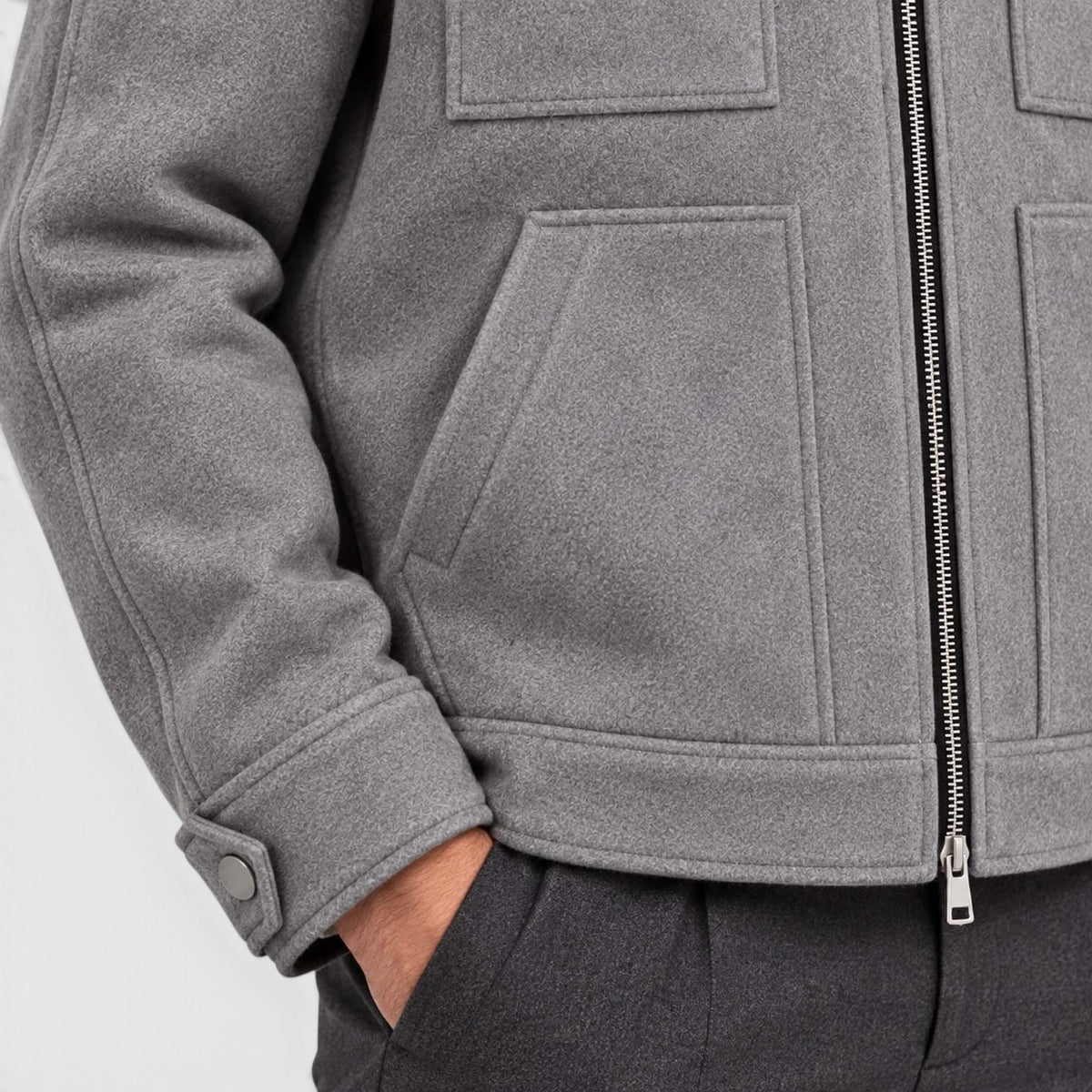Monvaline | Men’s Utility Jacket – Suede-Look Zip Front Casual Outerwear