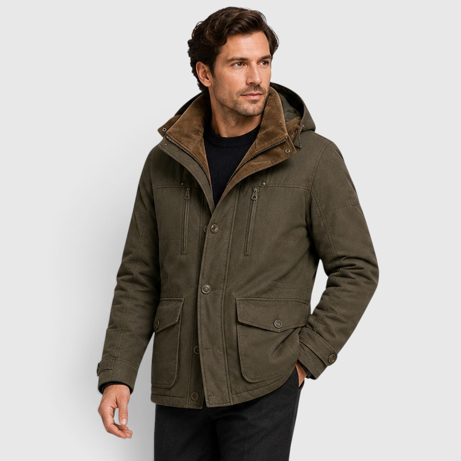 Monvaline | Men’s Warm Multi Pocket Jacket for Outdoor Winter Wear