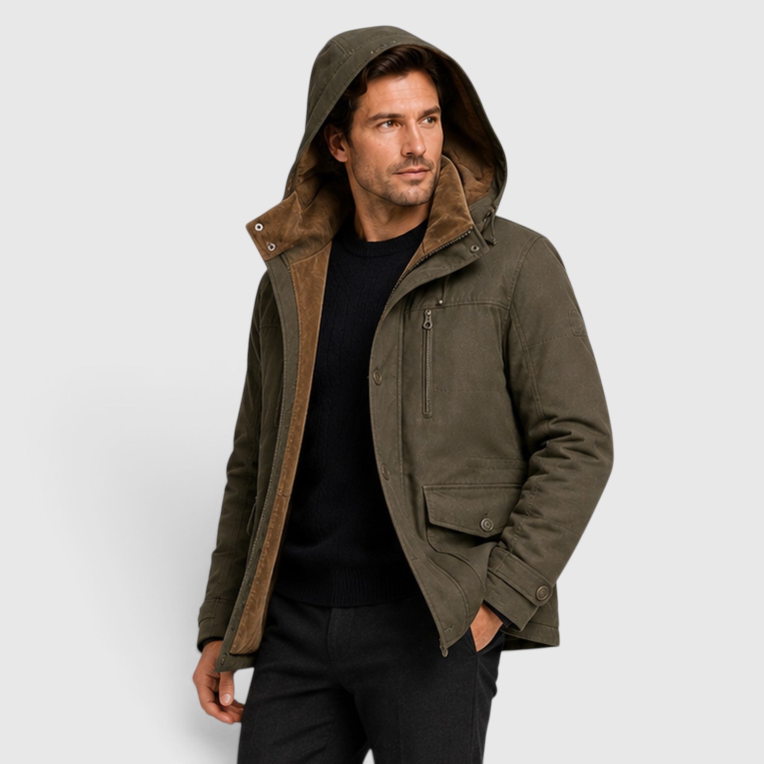 Monvaline | Men’s Warm Multi Pocket Jacket for Outdoor Winter Wear