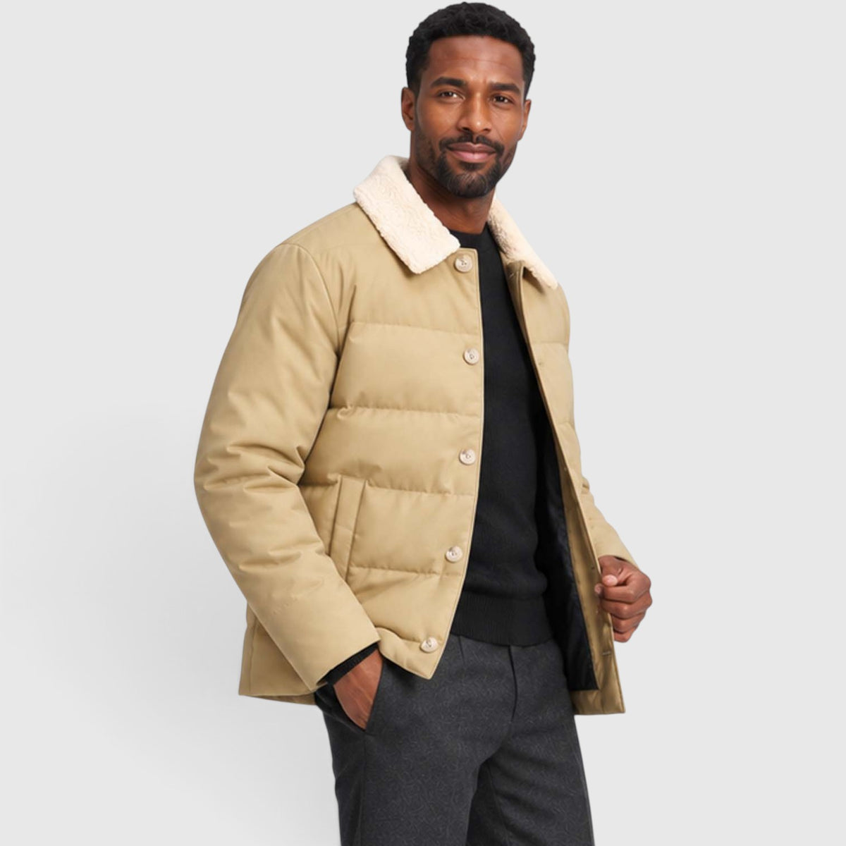 Monvaline | Men’s Warm Puffer Jacket with Shearling Collar