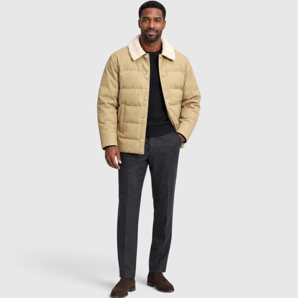 Monvaline | Men’s Warm Puffer Jacket with Shearling Collar
