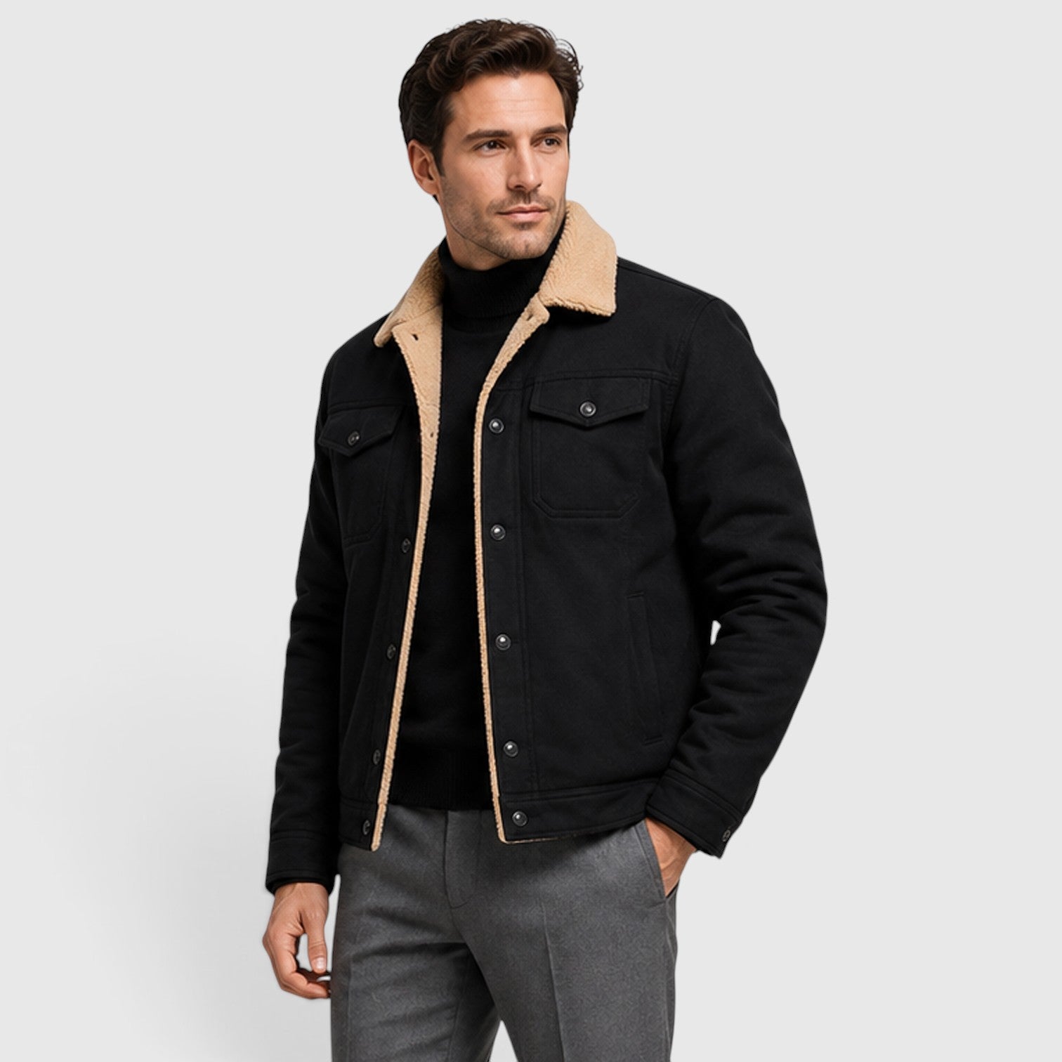 Monvaline | Men's Borg Collar Jacket – Warm Lined Casual Jacket