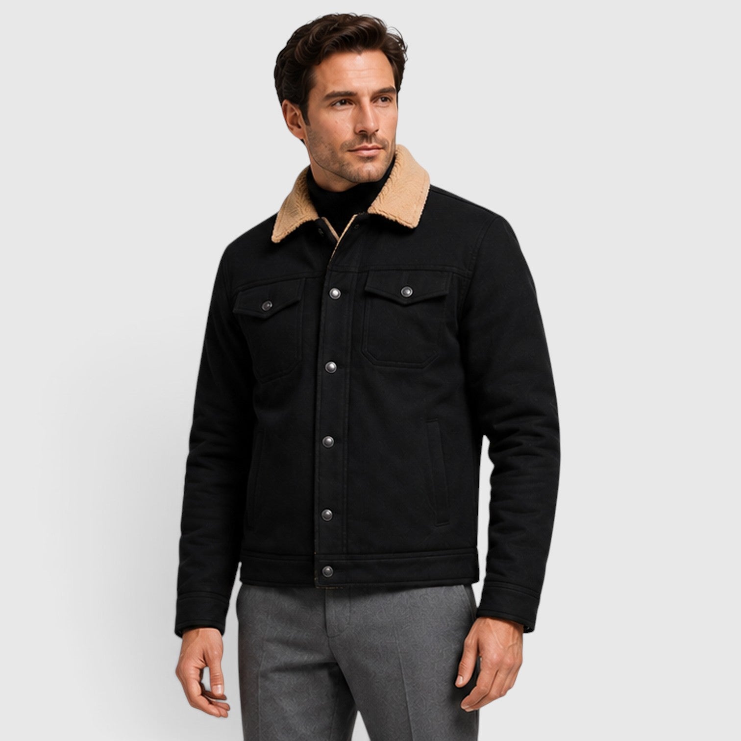 Monvaline | Men's Borg Collar Jacket – Warm Lined Casual Jacket