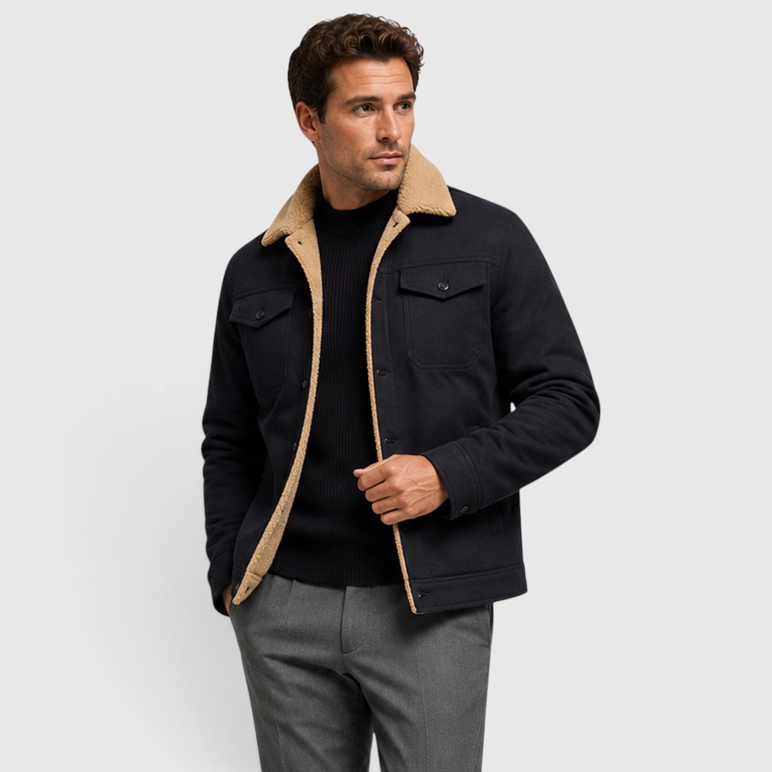 Monvaline | Men's Borg Collar Jacket – Warm Lined Casual Jacket