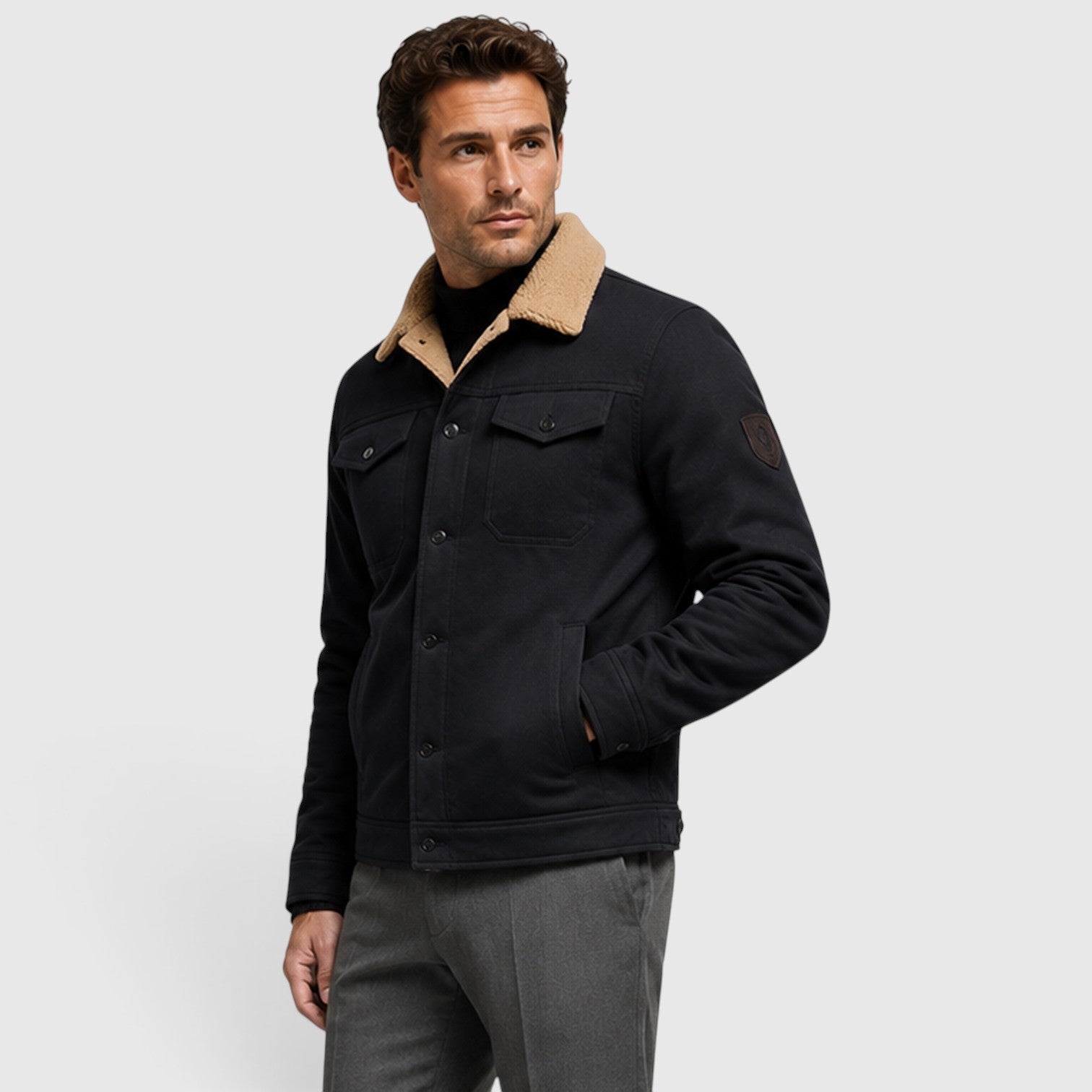 Monvaline | Men's Borg Collar Jacket – Warm Lined Casual Jacket