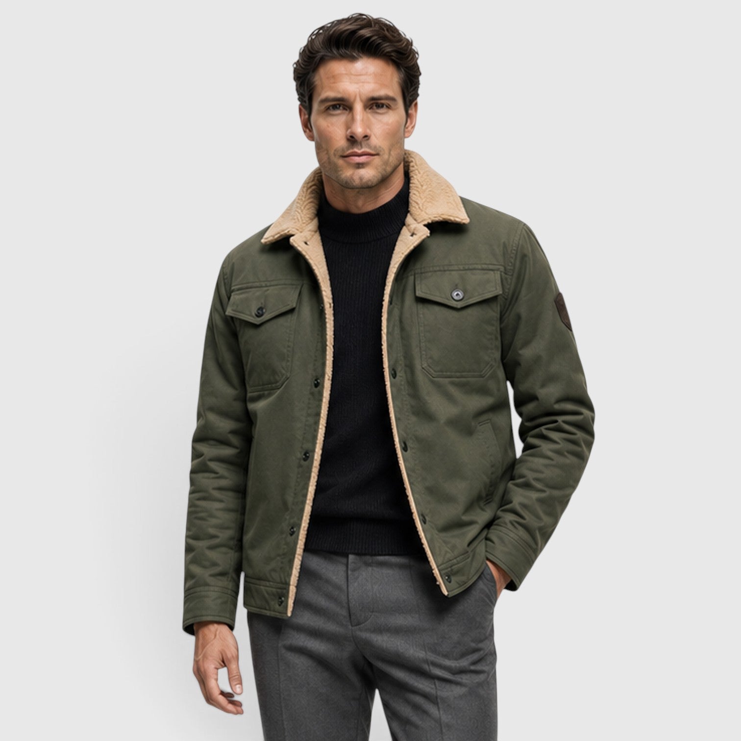 Monvaline | Men's Borg Collar Jacket – Warm Lined Casual Jacket