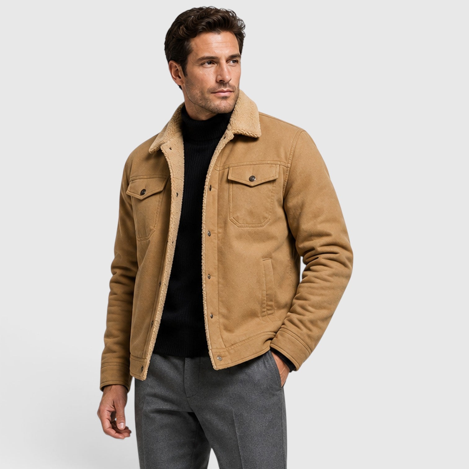 Monvaline | Men's Borg Collar Jacket – Warm Lined Casual Jacket