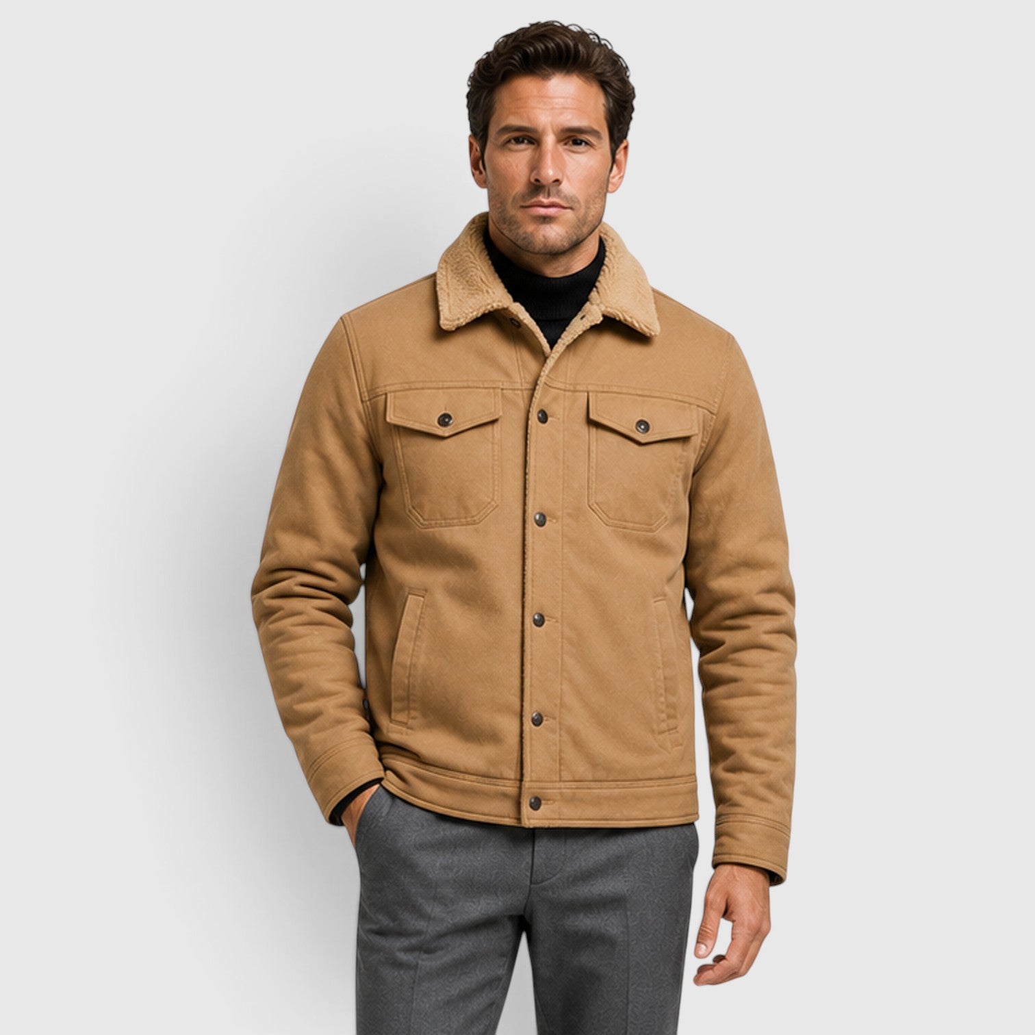 Monvaline | Men's Borg Collar Jacket – Warm Lined Casual Jacket