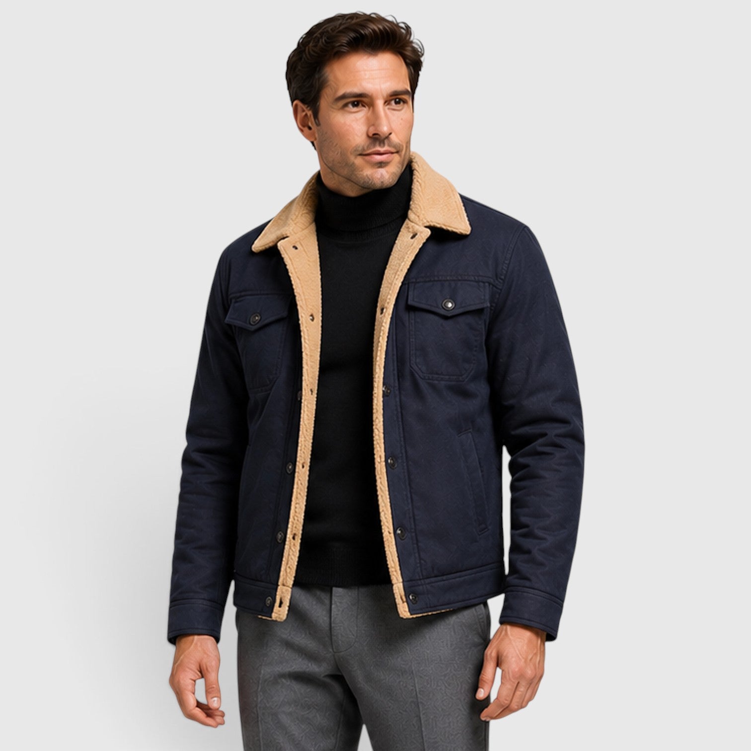 Monvaline | Men's Borg Collar Jacket – Warm Lined Casual Jacket