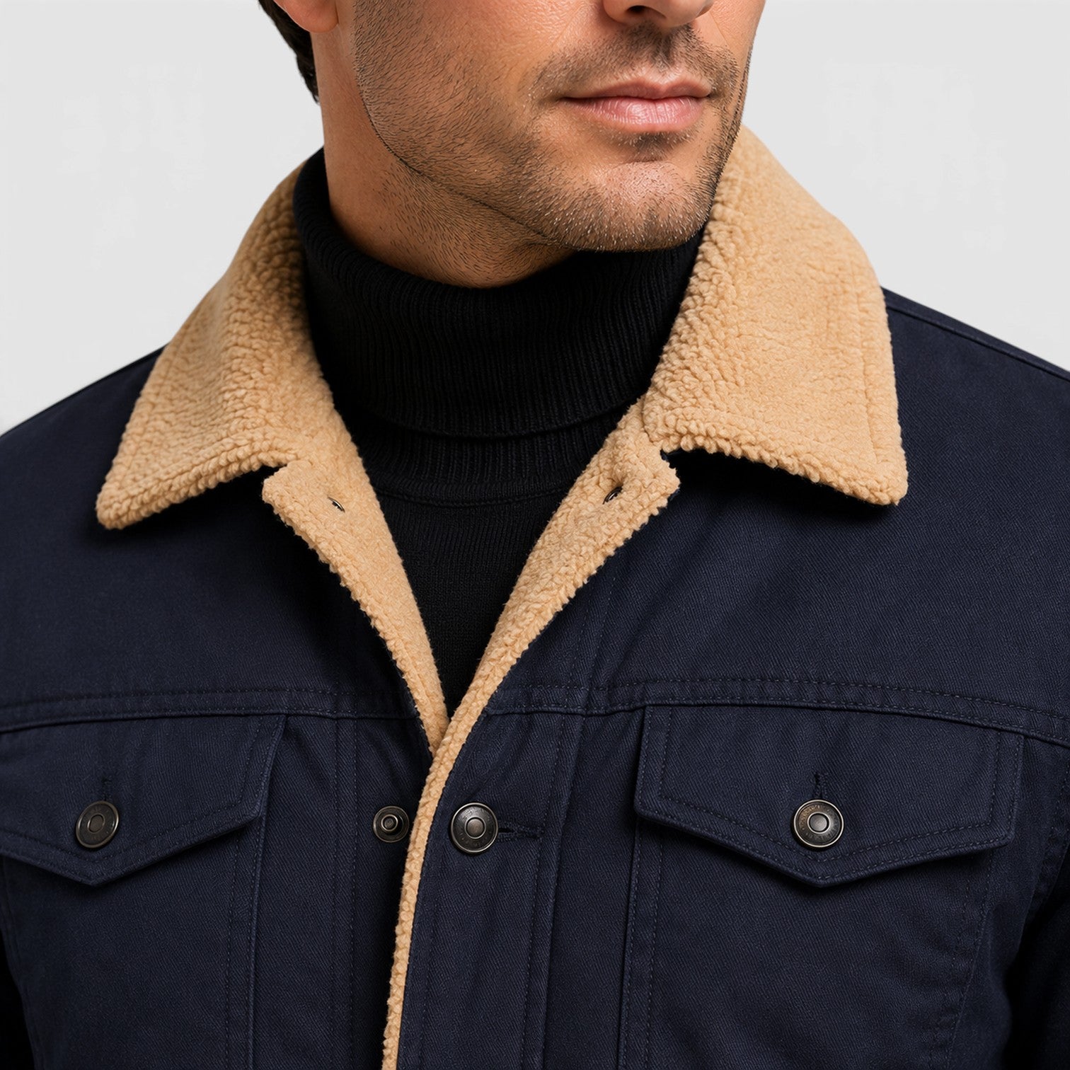 Monvaline | Men's Borg Collar Jacket – Warm Lined Casual Jacket