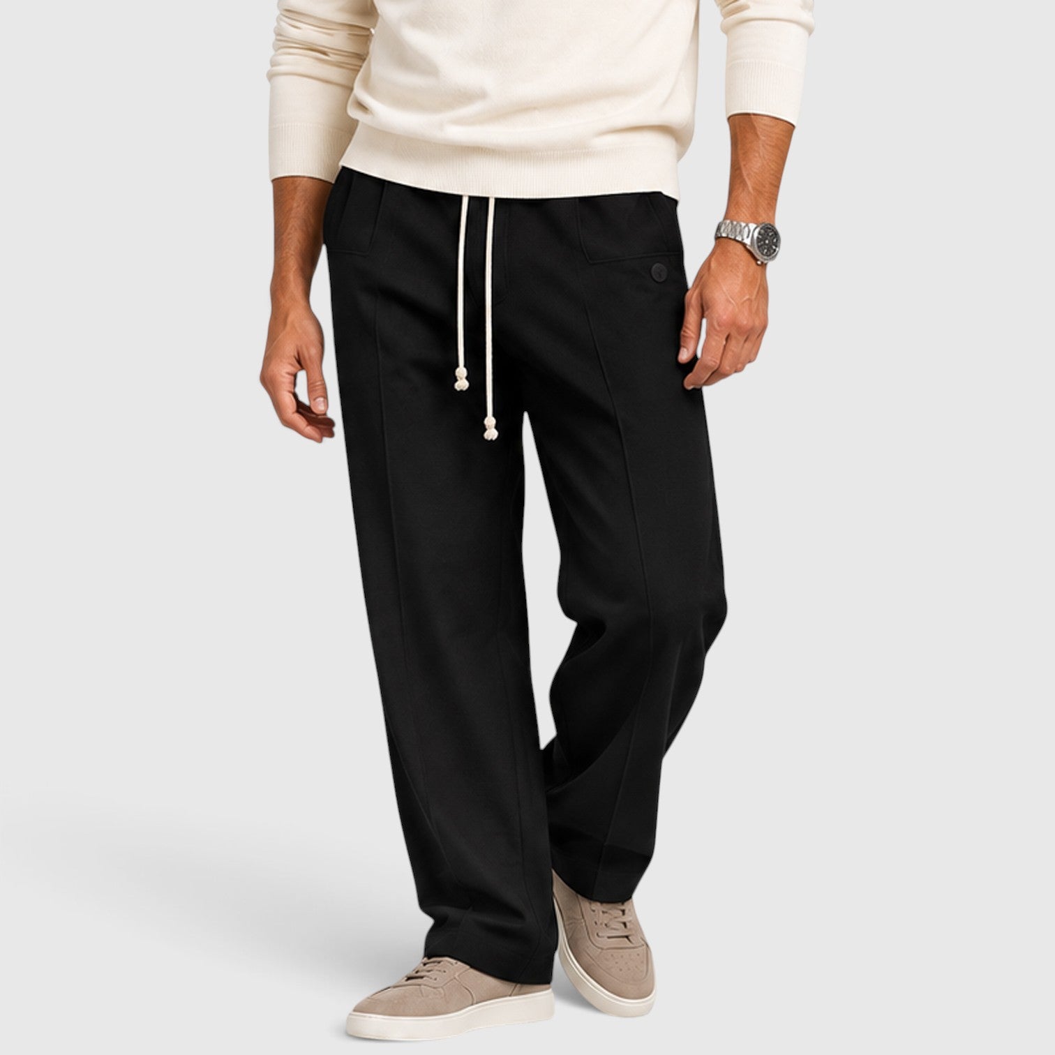 Monvaline | Men’s Wide Leg Drawstring Trousers – Relaxed Fit
