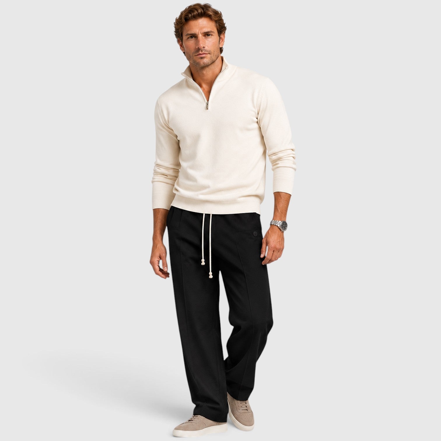 Monvaline | Men’s Wide Leg Drawstring Trousers – Relaxed Fit