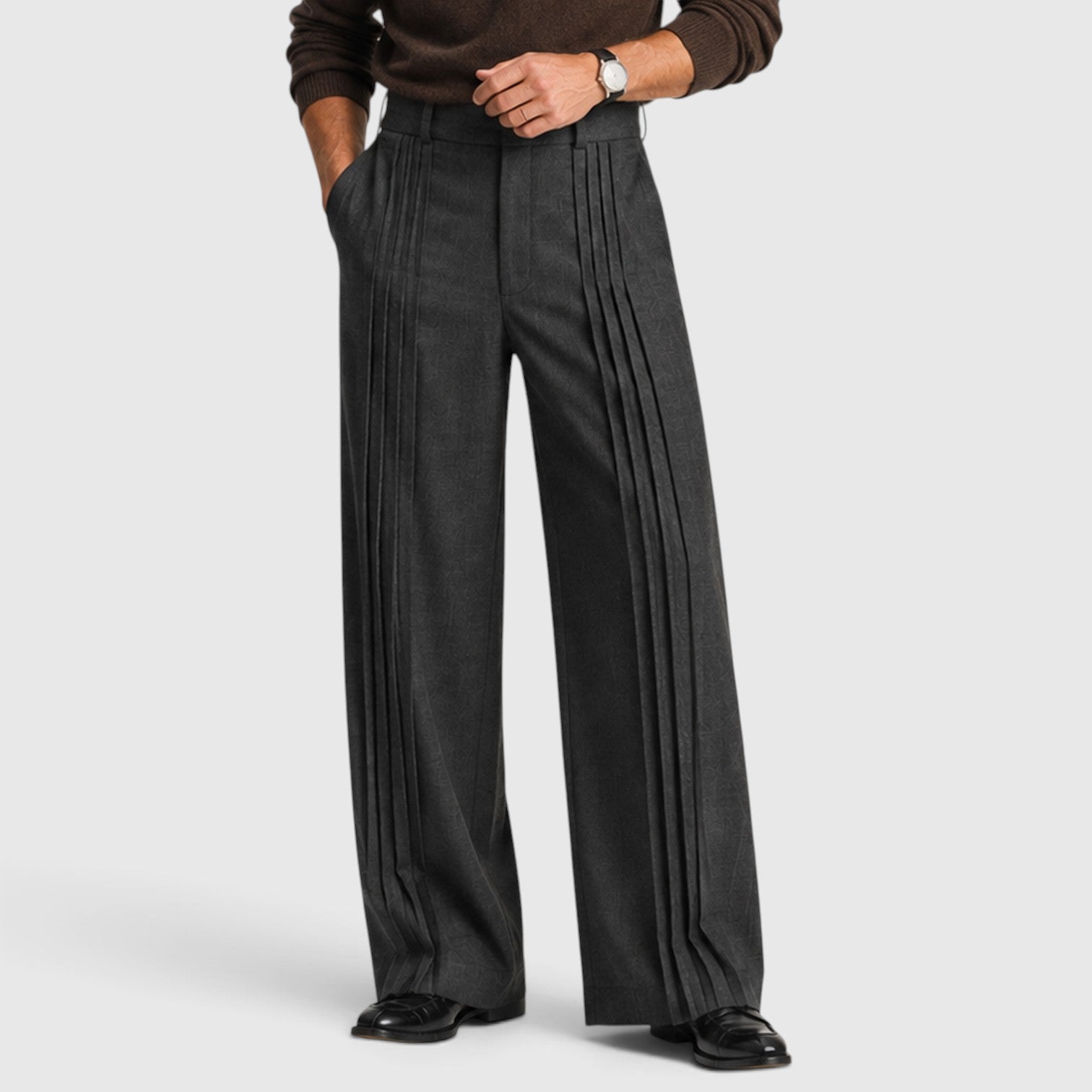 Monvaline | Men’s Wide-Leg Pleated Trousers – Tailored Fit