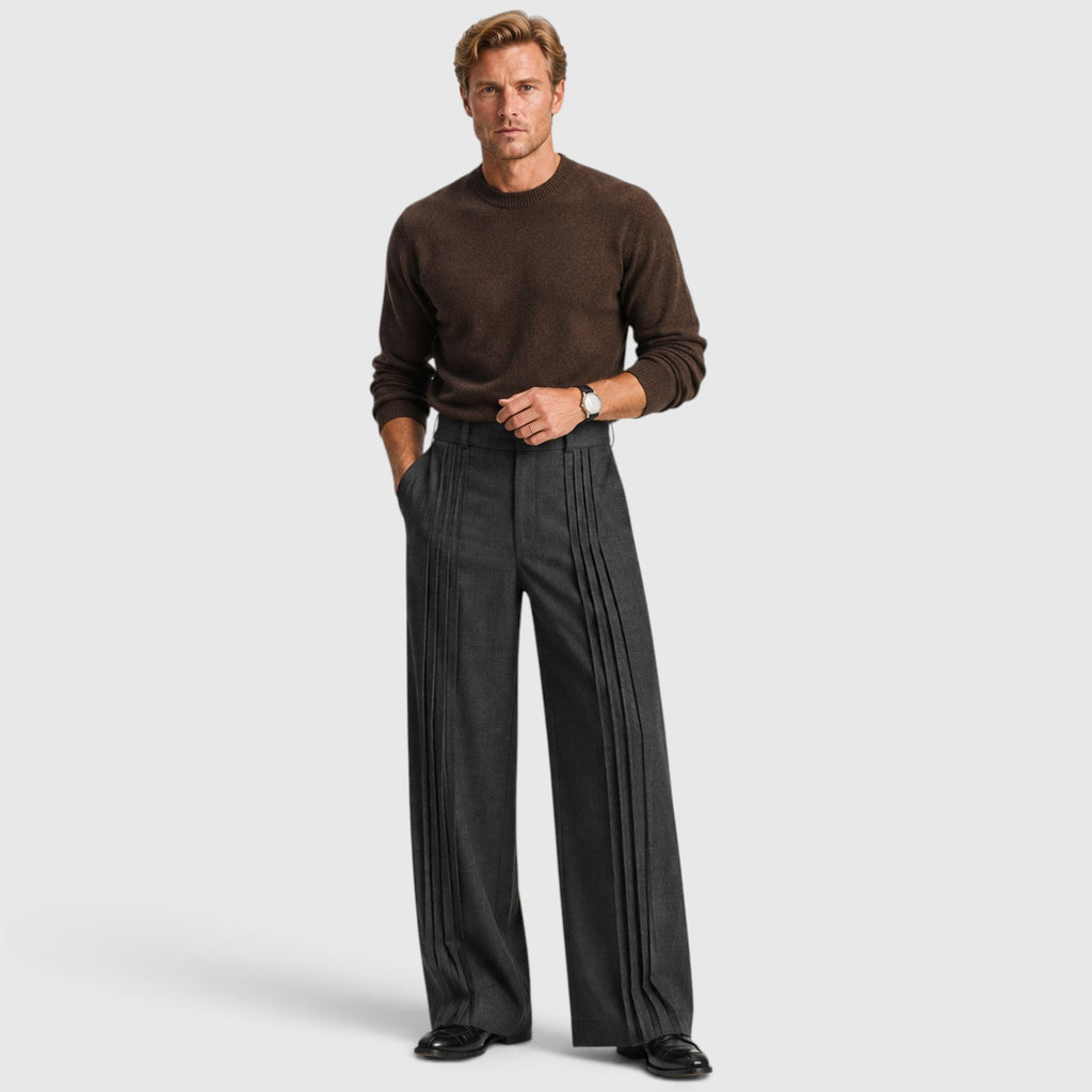 Monvaline | Men’s Wide-Leg Pleated Trousers – Tailored Fit