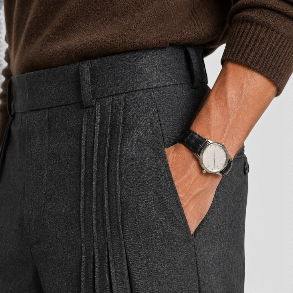 Monvaline | Men’s Wide-Leg Pleated Trousers – Tailored Fit