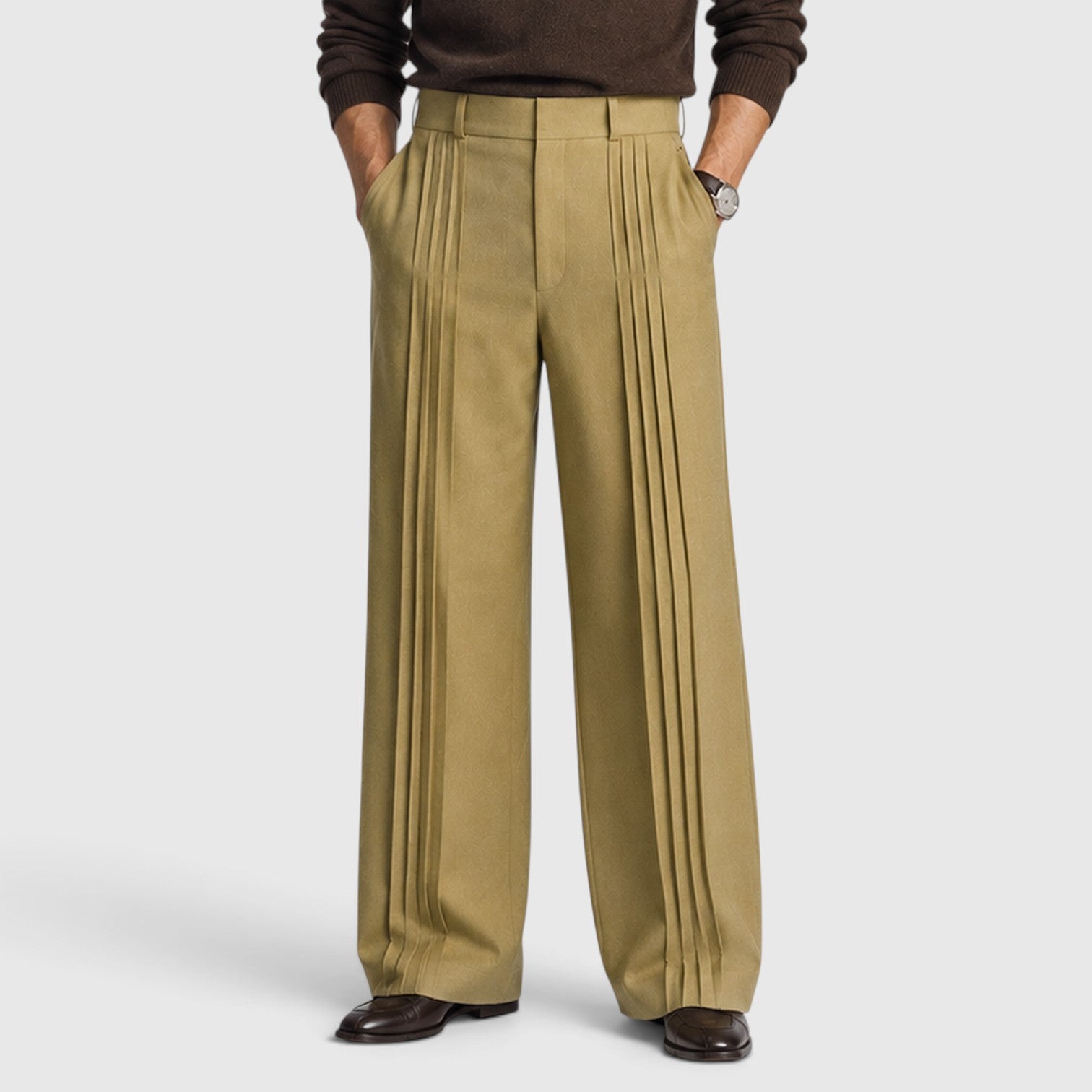 Monvaline | Men’s Wide-Leg Pleated Trousers – Tailored Fit