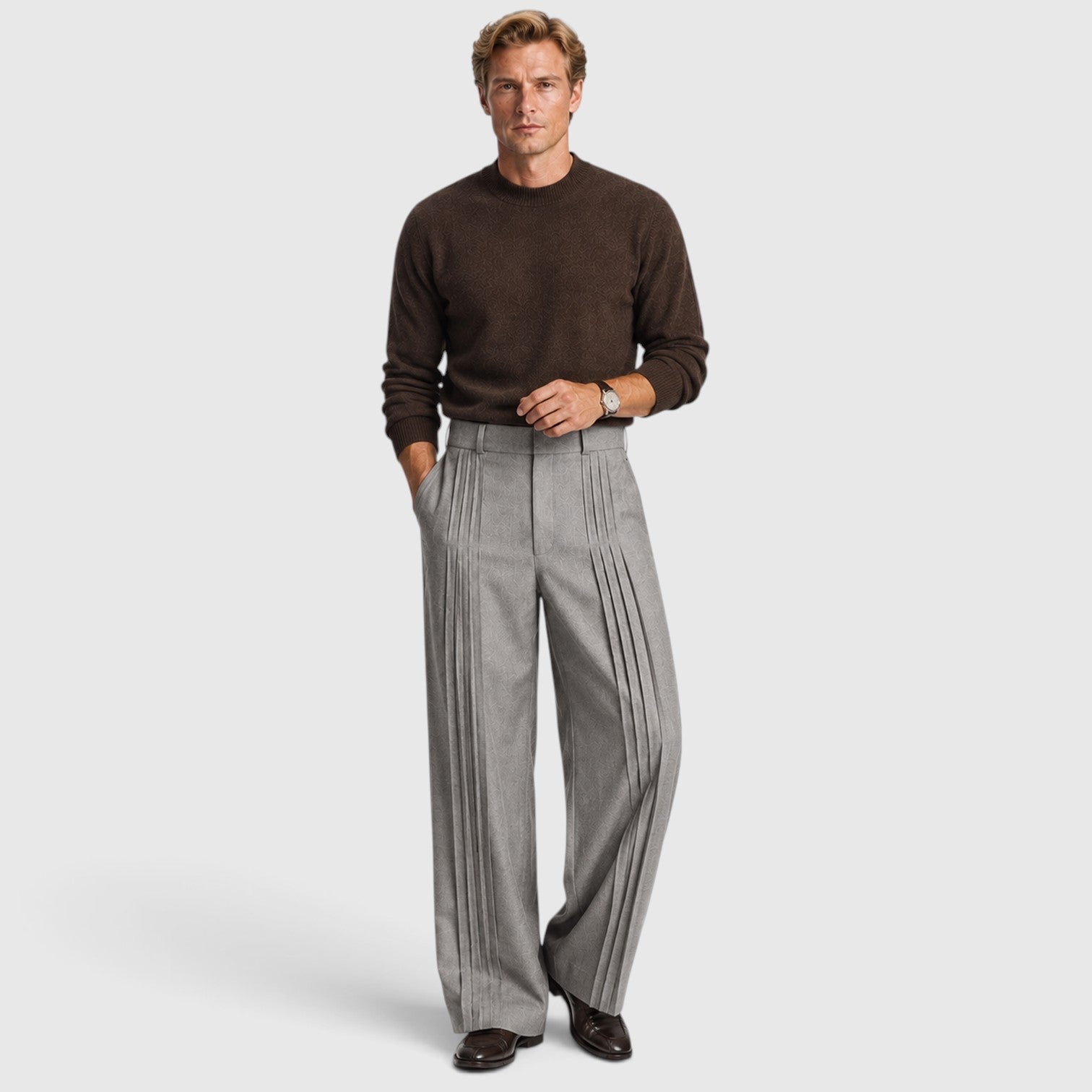 Monvaline | Men’s Wide-Leg Pleated Trousers – Tailored Fit