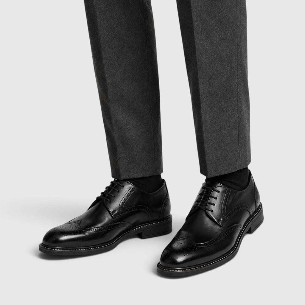 Monvaline | Men’s Wingtip Leather Brogue Shoes with Slip-Resistant Sole