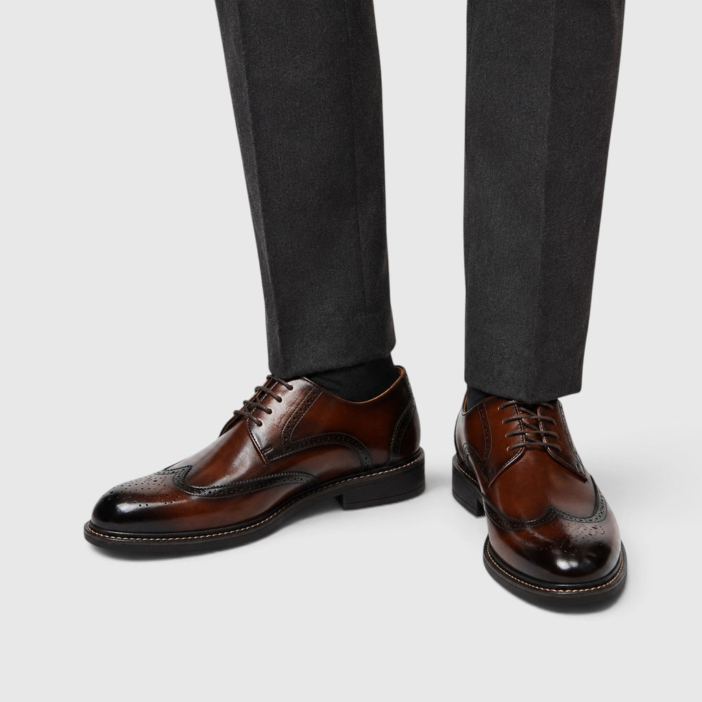 Monvaline | Men’s Wingtip Leather Brogue Shoes with Slip-Resistant Sole