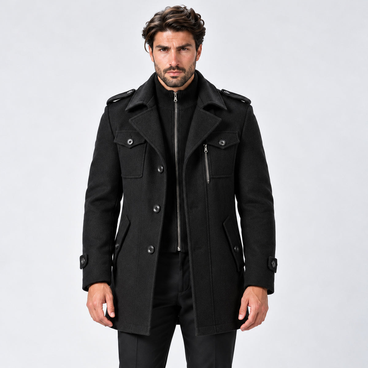 Monvaline | Men’s Wool Blend Winter Coat with Removable Inner Bib
