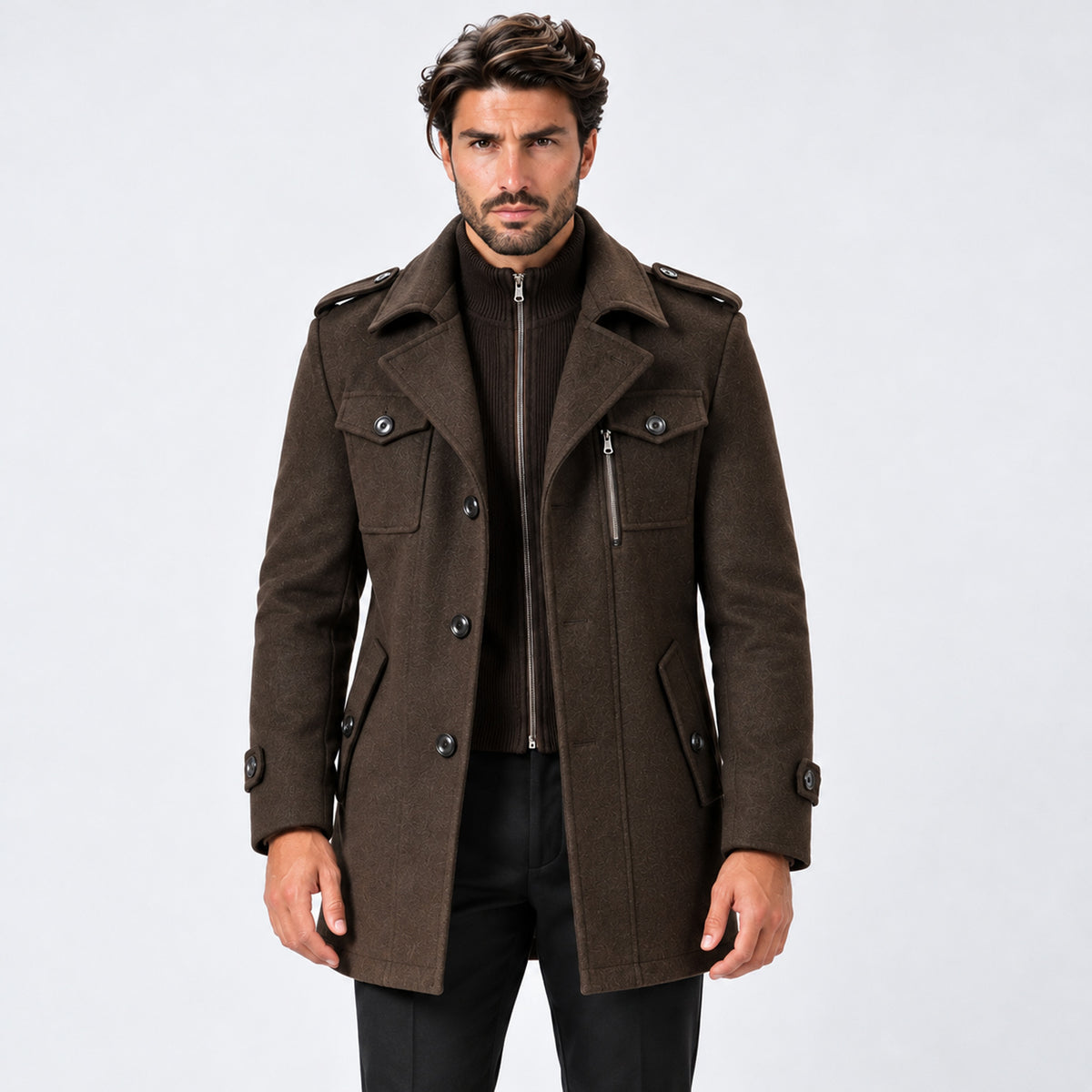 Monvaline | Men’s Wool Blend Winter Coat with Removable Inner Bib