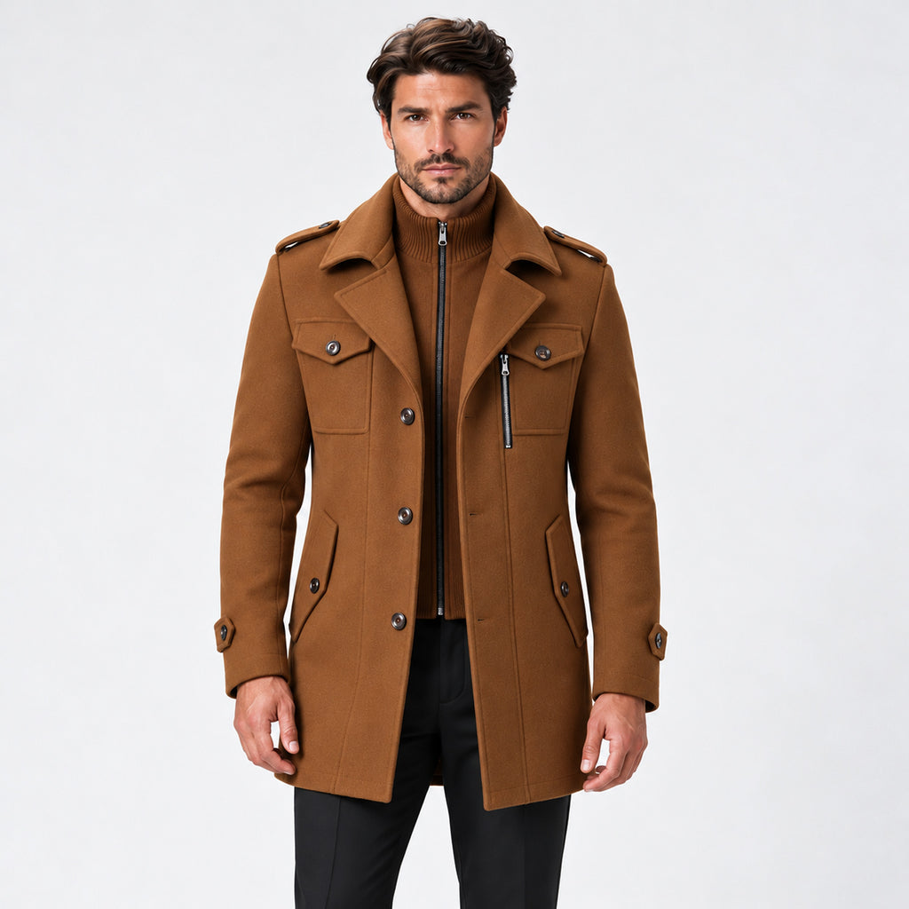 Monvaline | Men’s Wool Blend Winter Coat with Removable Inner Bib