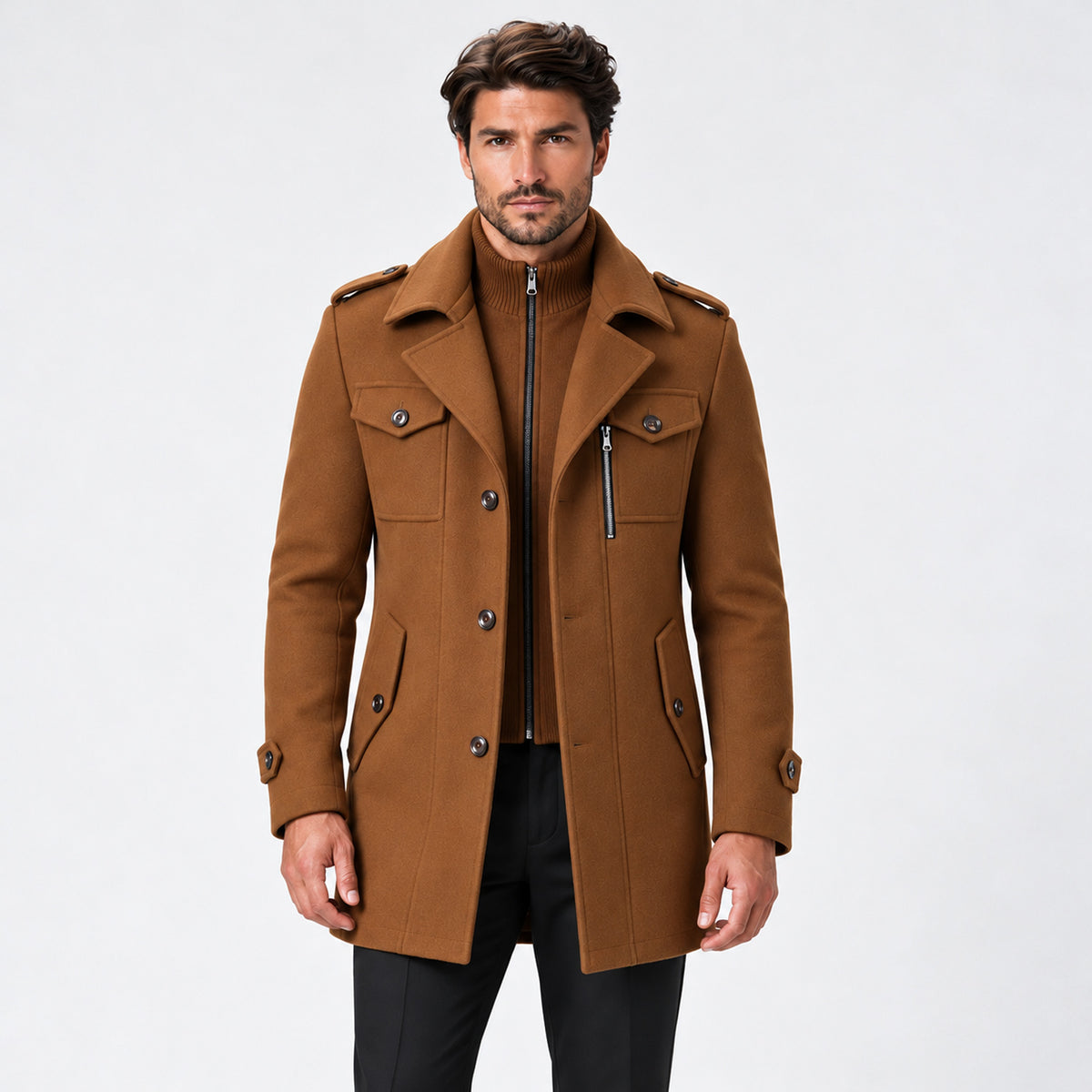 Monvaline | Men’s Wool Blend Winter Coat with Removable Inner Bib