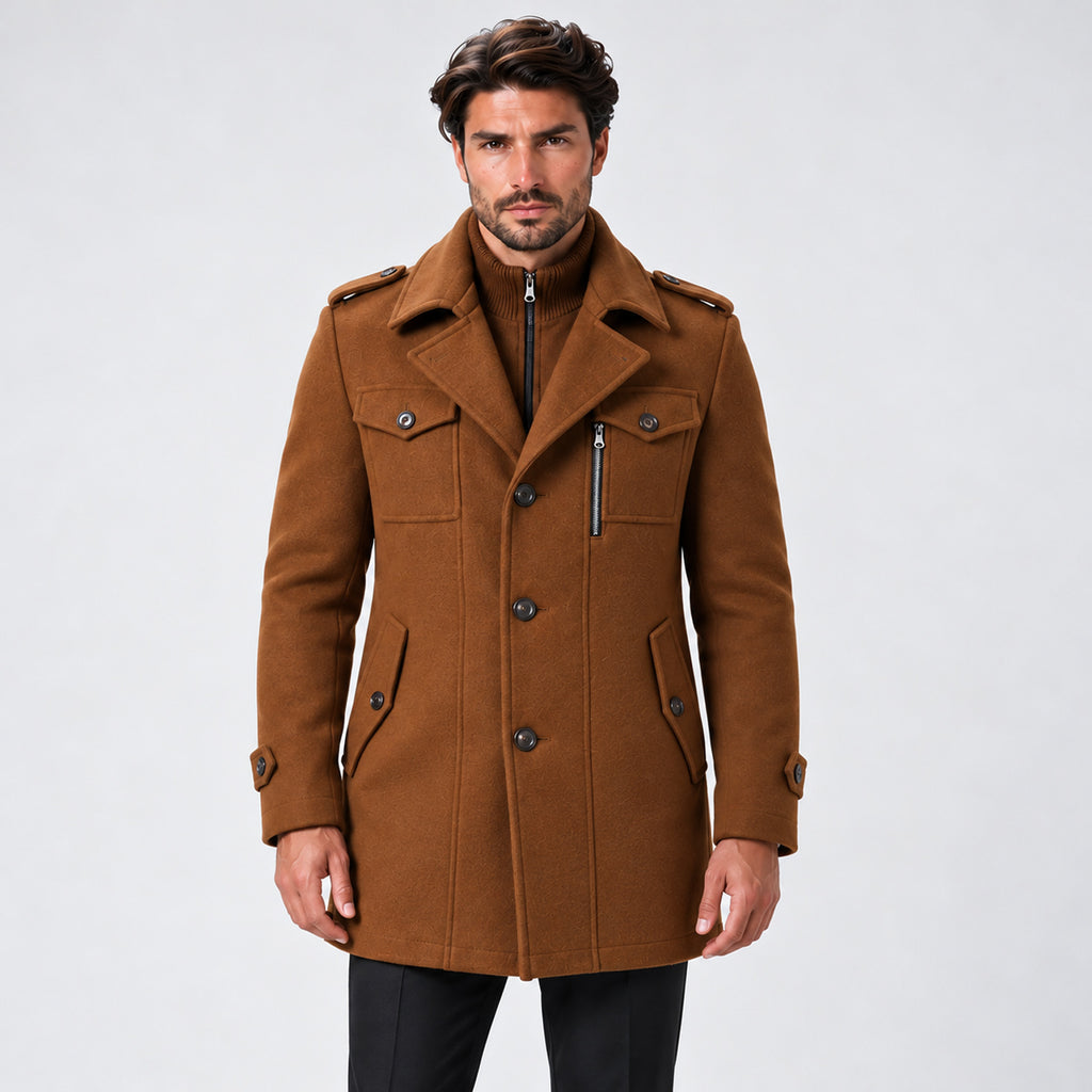 Monvaline | Men’s Wool Blend Winter Coat with Removable Inner Bib